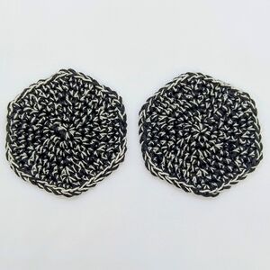 HANDMADE 2pk Black & Silver Hand Crochet Car Cup Holder Round Hexagonal Coasters